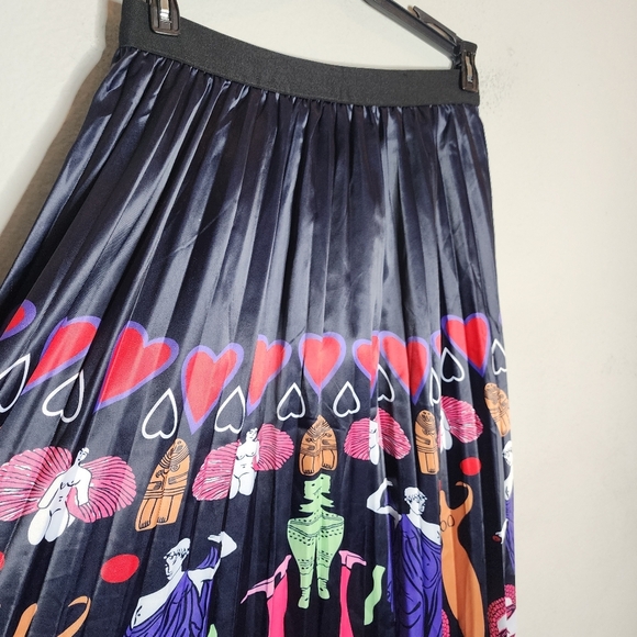 Sorrento Greek Mythology Theme Satin Pull On Pleated Maxi Skirt Size Medium - Picture 11 of 16